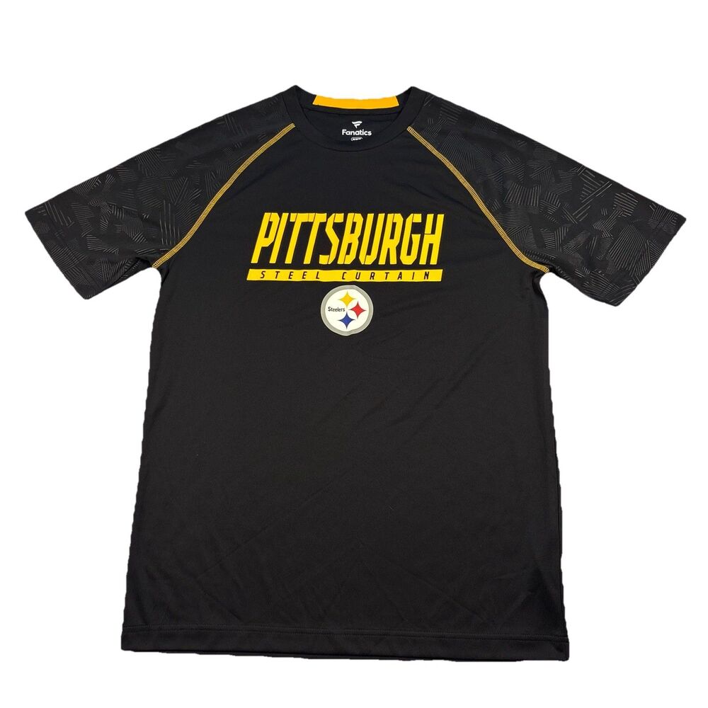 Pittsburgh Steelers Steel Curtain Performance T Shirt Mens M Black Raglan NWOT
